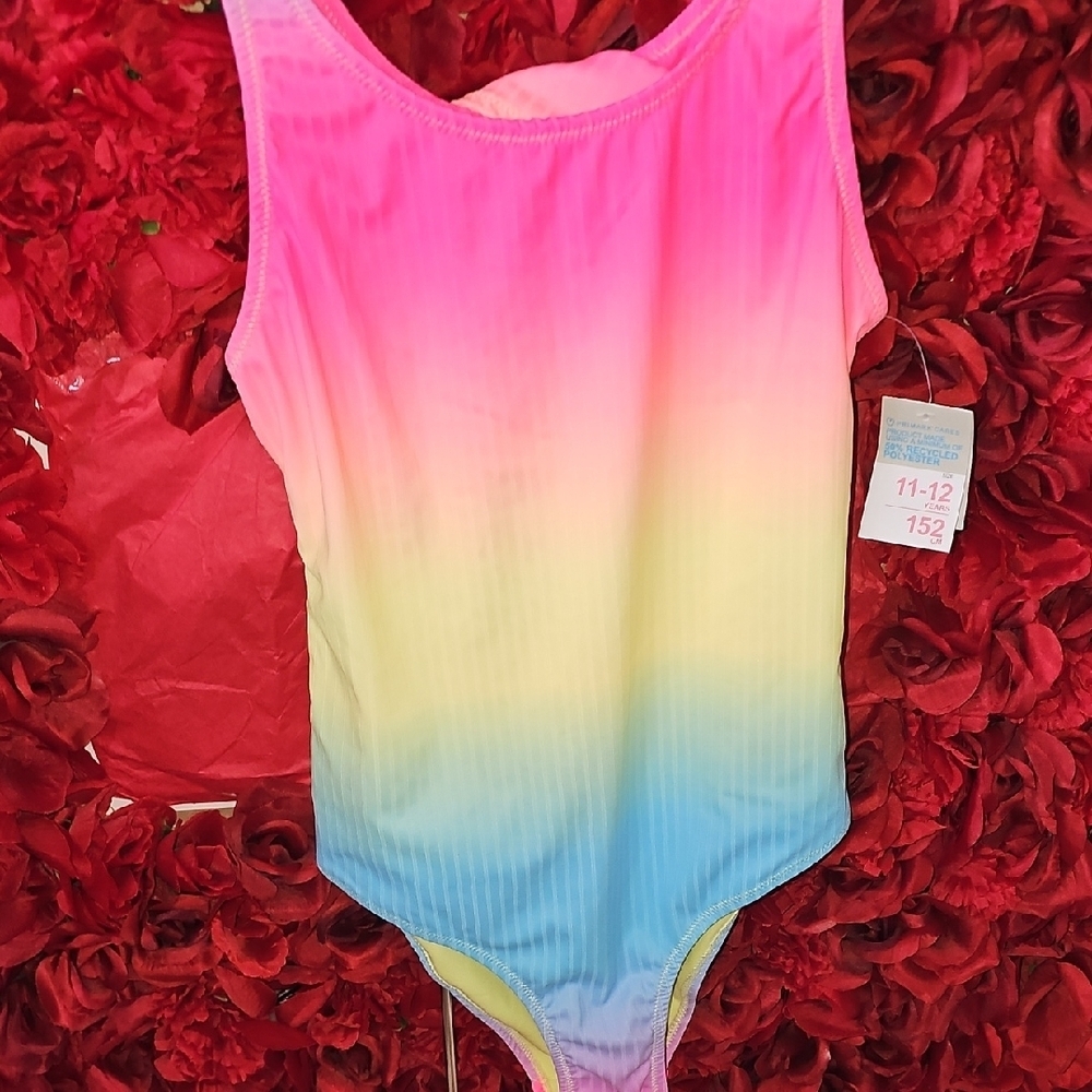 Primark NWT Girls Vibrant Rainbow Ombre Swimsuit Size 11-12 Years